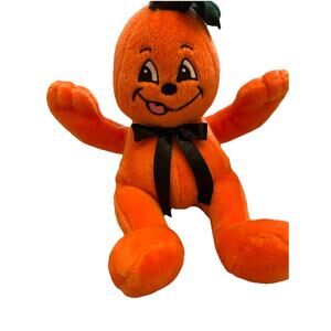 VTG Pumpkin Jack O Lantern Stuffed Plush Halloween Man Doll Tongue Out 2000s Y2K